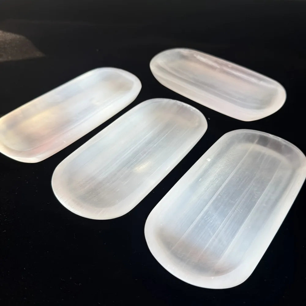 Natural Selenite Bowl White Gypsum Crystal Stone Reiki Healing Moroccan Mineral Specimen Craft Home Decoration Bowl Plate Gift