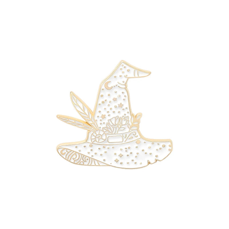 Witch Enamel Pins Collection Witch Hat and Cat Pins up Crescent Moon Black Gothic Lapel Pins Wiccan Brooches Witches Jewelry