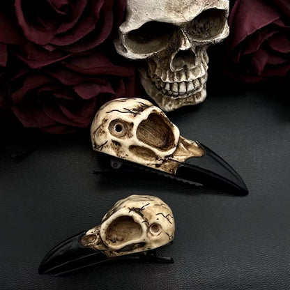 Large Raven Skull Hair Clip Barrette Gothic Headpiece -Resin Skull Hair Accessory Crow Goth Bird Skull Gothic Wedding Bride Gift