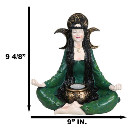 Wicca Witch Meditating with Triple Moon Sign and Cauldron Votive Candle Holder