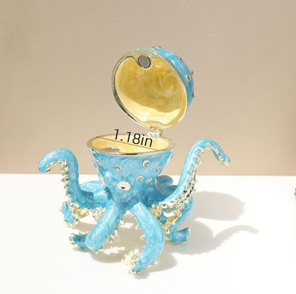 Hand Painted Enamel Octopus Ring Holder Trinket Box