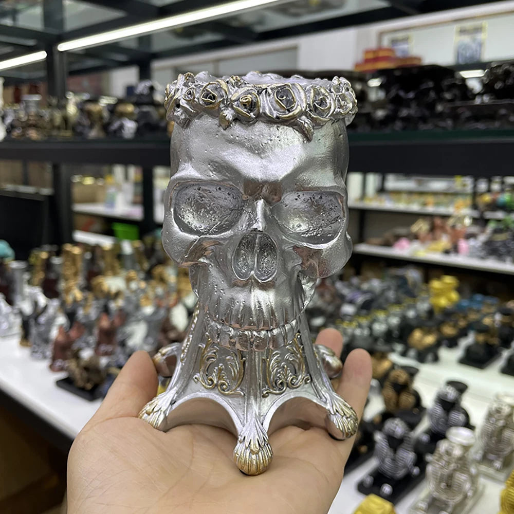 Carved Skull Stand for Crystal Ball Base Holder Environmental Resin Figurines Display Statue Home Ornament for 50-100Mm Sphere