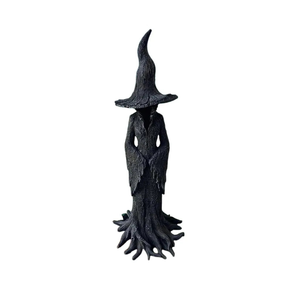 Retro Style Halloween Witch Statue Black Resin