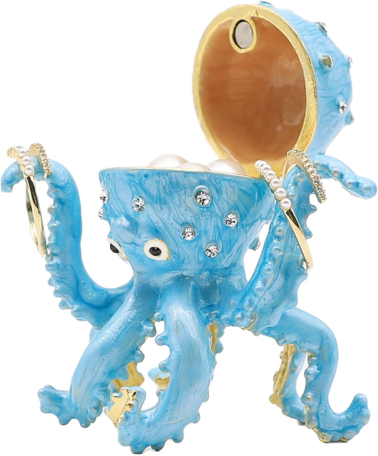 Hand Painted Enamel Octopus Ring Holder Trinket Box
