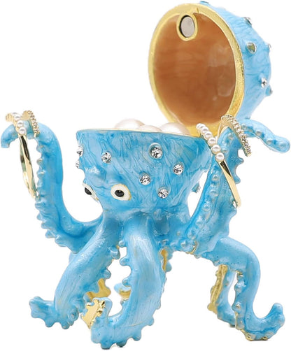 Hand Painted Enamel Octopus Ring Holder Trinket Box