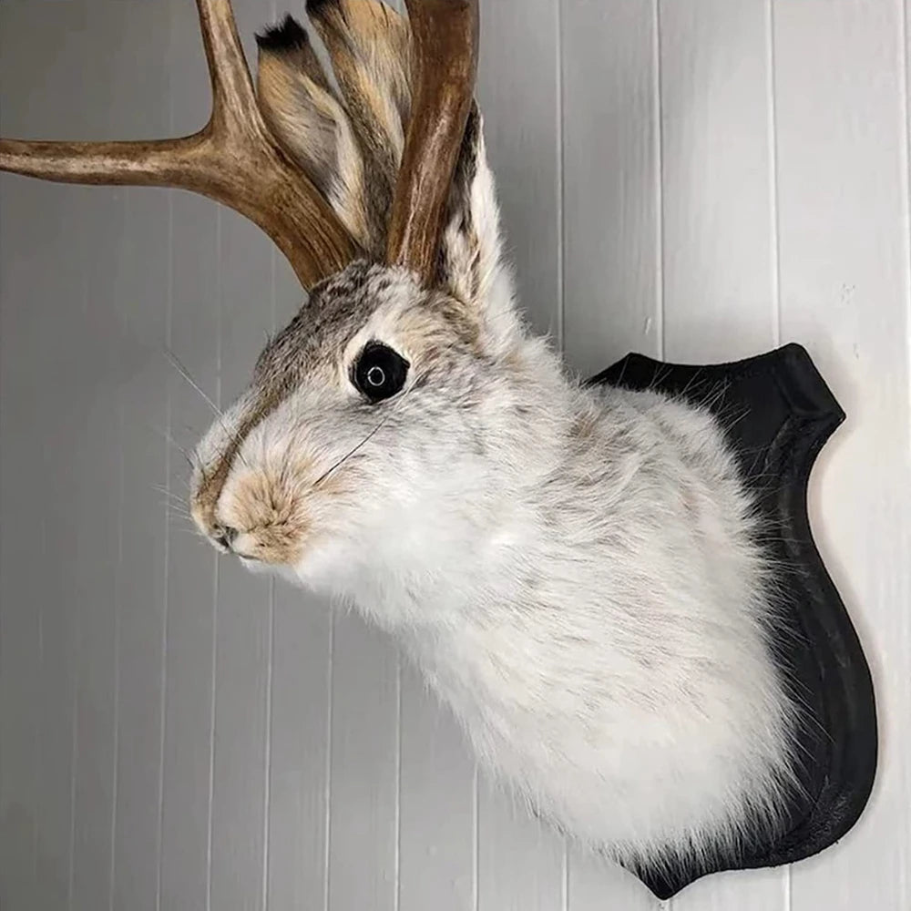 Indoor Bedroom Sculpture Bunny Head Antlers Wall Hanging Decoration Jackalope Decor Animal Wall Mount for Home Wall Decoration