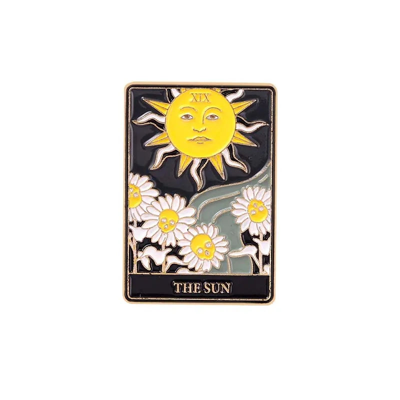 Tarot Enamel Pins Custom Sun Moon Stars Gothic Skeleton Lover Brooches Lapel Badges Bag Punk Dark Witch Jewelry Gift for Kids