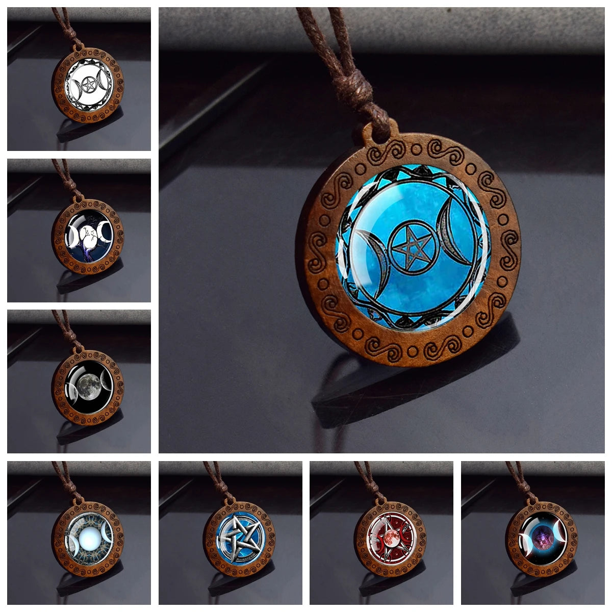 Triple Moon Goddess Glass Necklace 