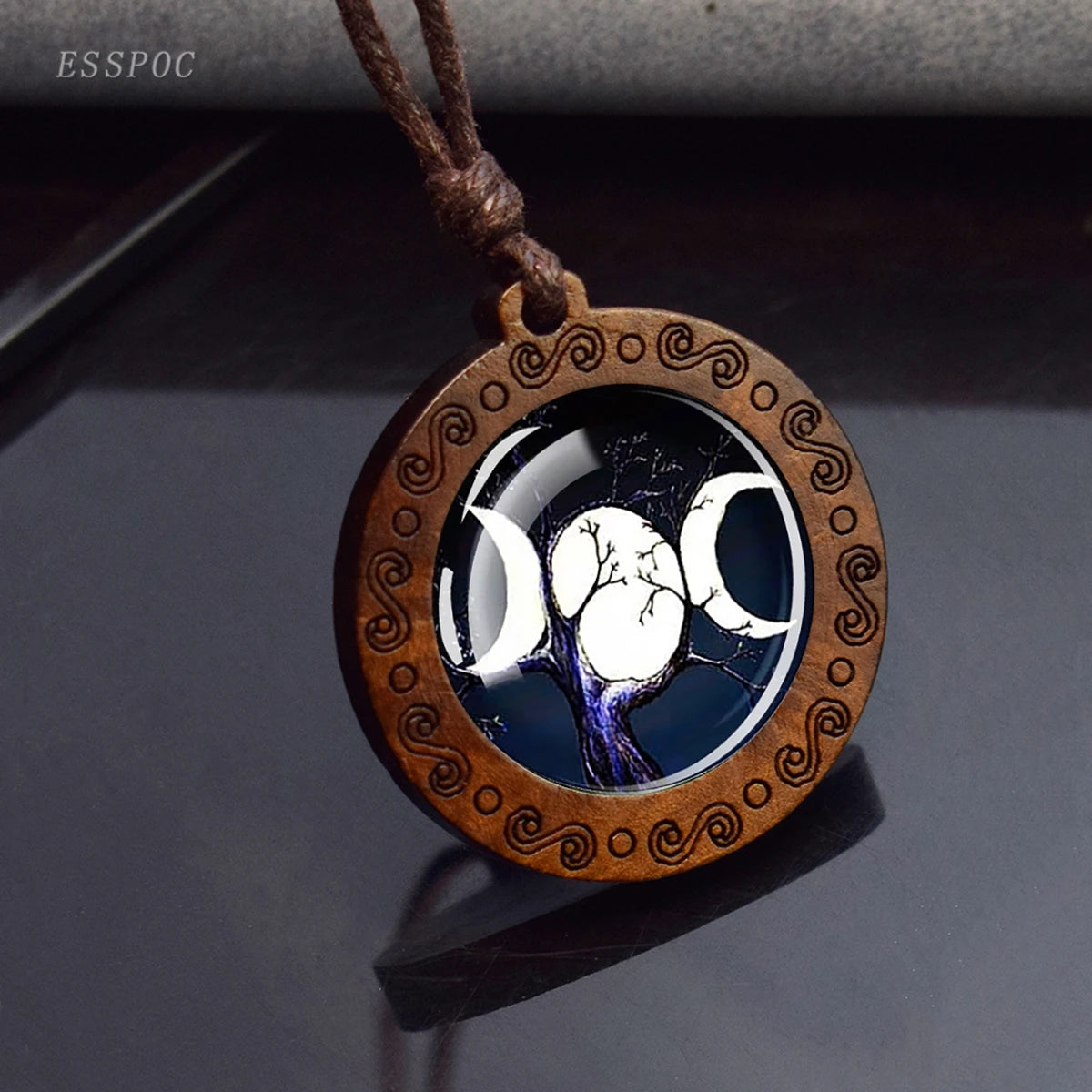 Triple Moon Goddess Glass Necklace 