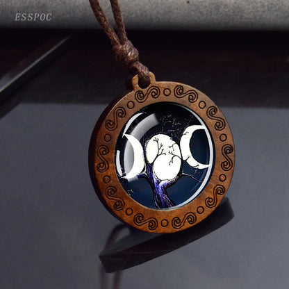 Triple Moon Goddess Glass Necklace 