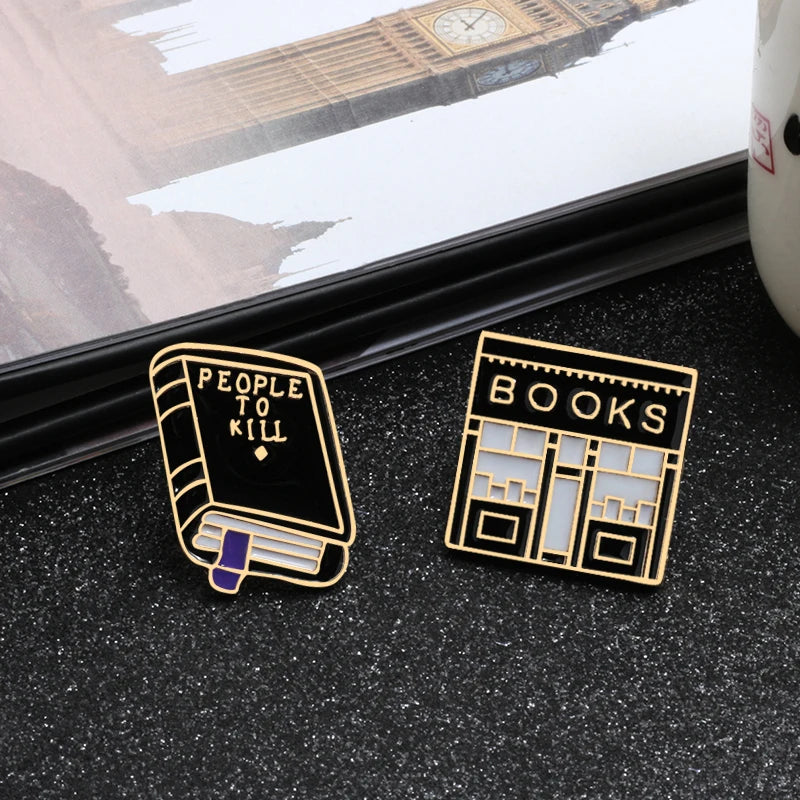 Black Punk Magic Book Enamel Pins Funny Library Books Brooches Backpack Clothes Metal Lapel Pin Badges Jewelry Gifts for Friends