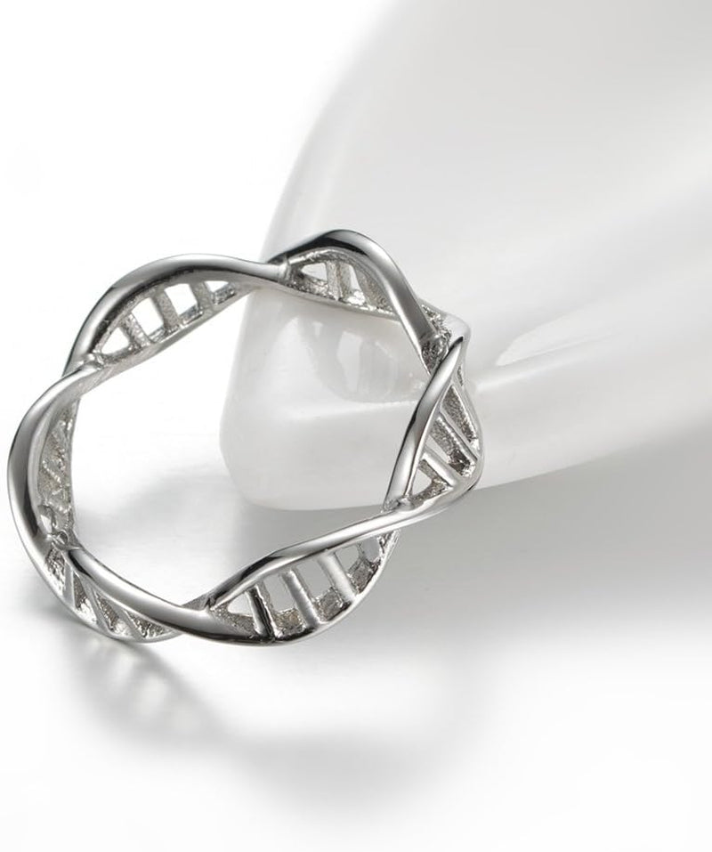 Women'S Stainless Steel DNA Ring Chemistry Science Molecule Twist Rope Helix Band Silver, Rose-Gold, Gold