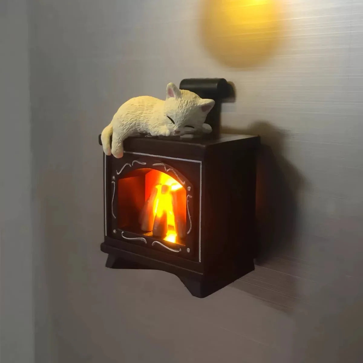 Mini Cat Fireplace Refrigerator with LED Night Light