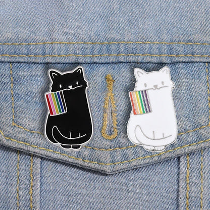 Rainbow Flag LGBT Enamel Pins Cute Black White Cat Pride Brooches Lapel Badges Cartoon Animal Jewelry Gifts for Lovers Friends