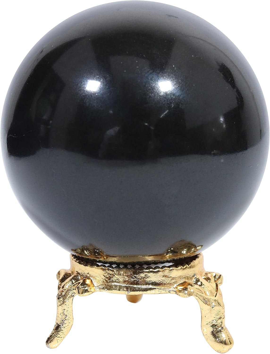 55Mm Black Obsidian Stone Sphere Ball with Metal Stand 1400+ Carats Gemstone Ball Healing Sphere Sculpture Figurine for Fengshui Divination Home Decoration Crystal Sphere