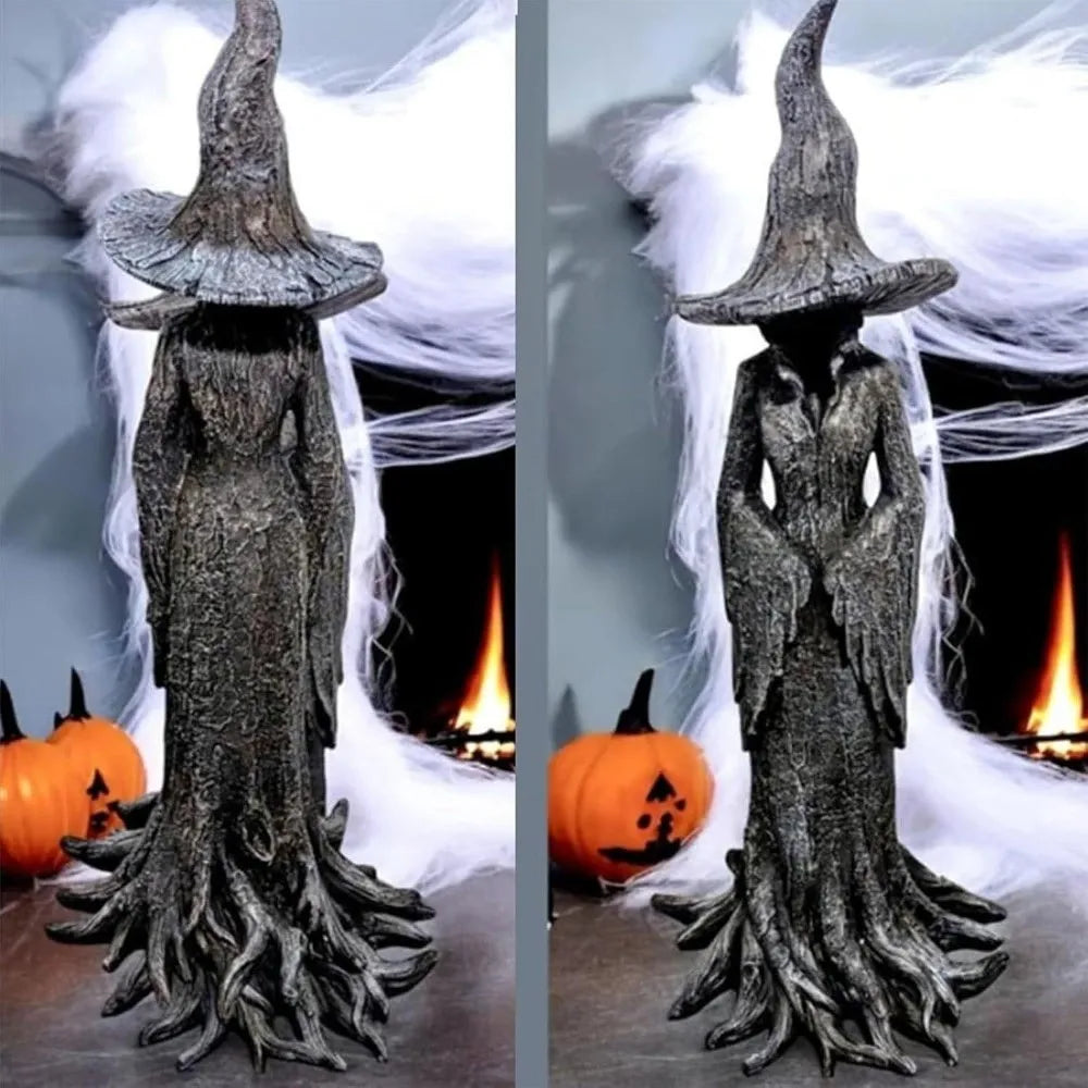 Retro Style Halloween Witch Statue Black Resin