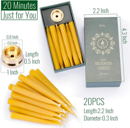 20 Minute Pure Beeswax Candles, Dripless Meditation Candles, Mini Taper Candles,