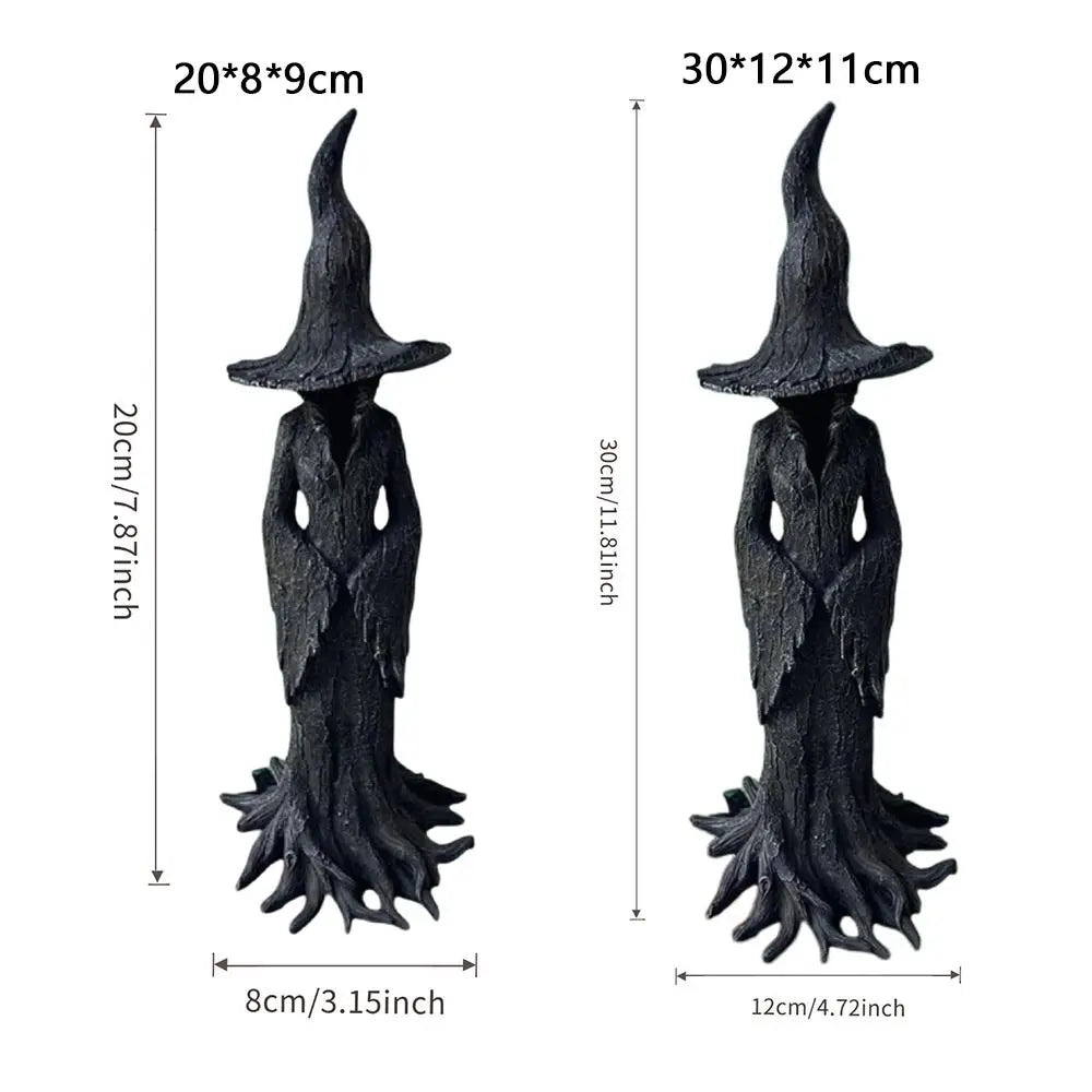 Retro Style Halloween Witch Statue Black Resin