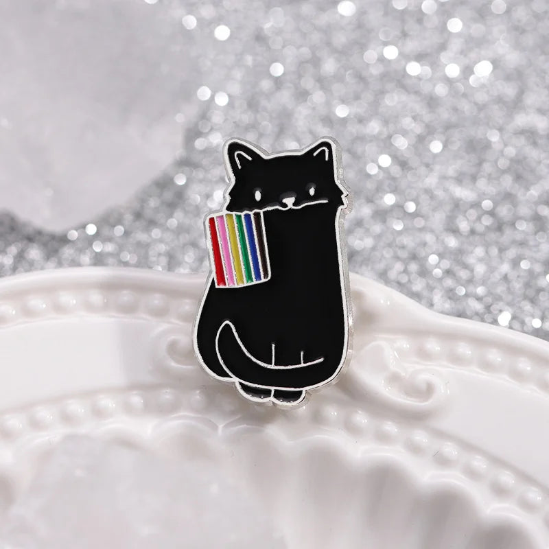 Rainbow Flag LGBT Enamel Pins Cute Black White Cat Pride Brooches Lapel Badges Cartoon Animal Jewelry Gifts for Lovers Friends