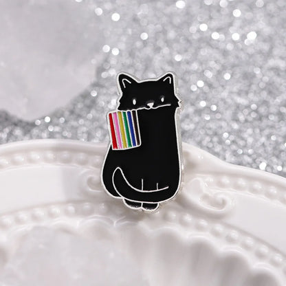 Rainbow Flag LGBT Enamel Pins Cute Black White Cat Pride Brooches Lapel Badges Cartoon Animal Jewelry Gifts for Lovers Friends