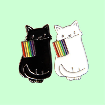 Rainbow Flag LGBT Enamel Pins Cute Black White Cat Pride Brooches Lapel Badges Cartoon Animal Jewelry Gifts for Lovers Friends