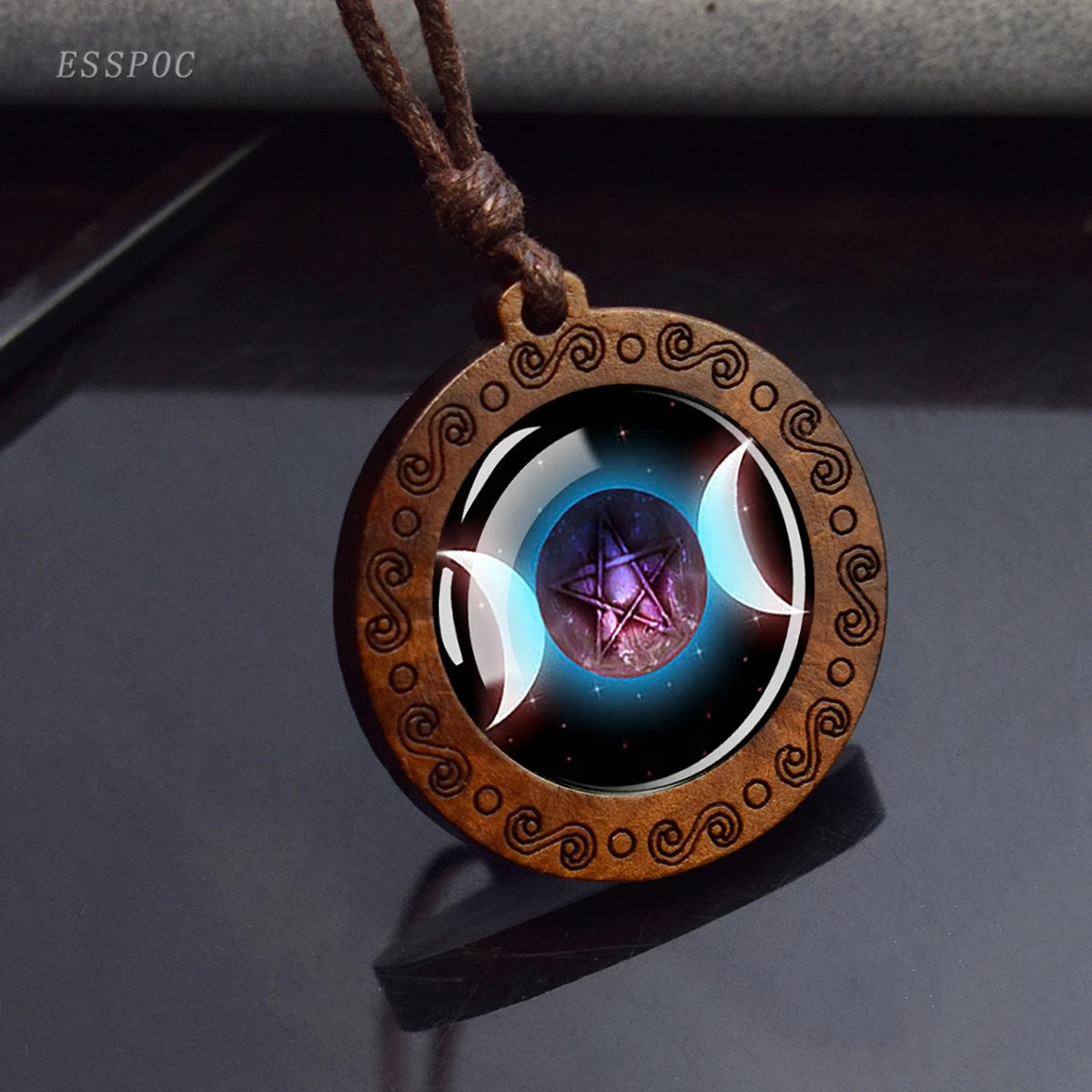 Triple Moon Goddess Glass Necklace 