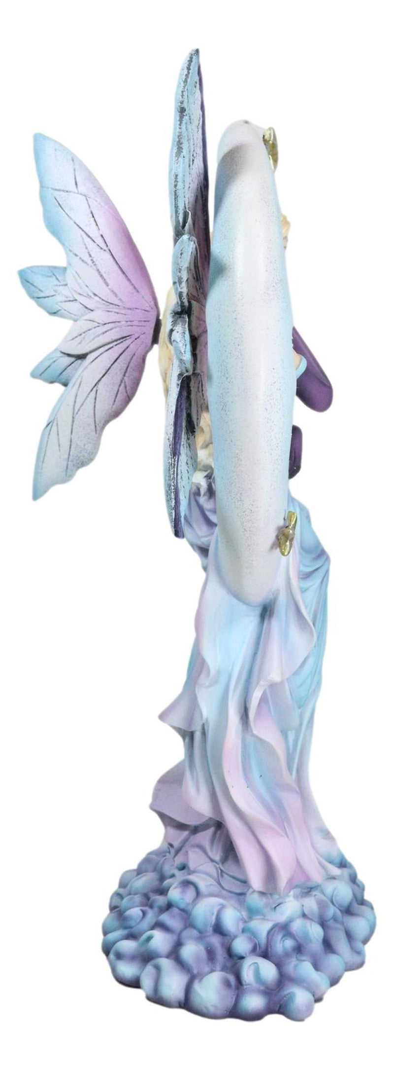 Crescent Moon and Stars Midnight Fairy Luna in Pastel Gown with Snow Owl Statue