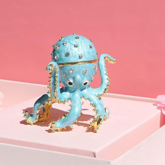 Hand Painted Enamel Octopus Ring Holder Trinket Box