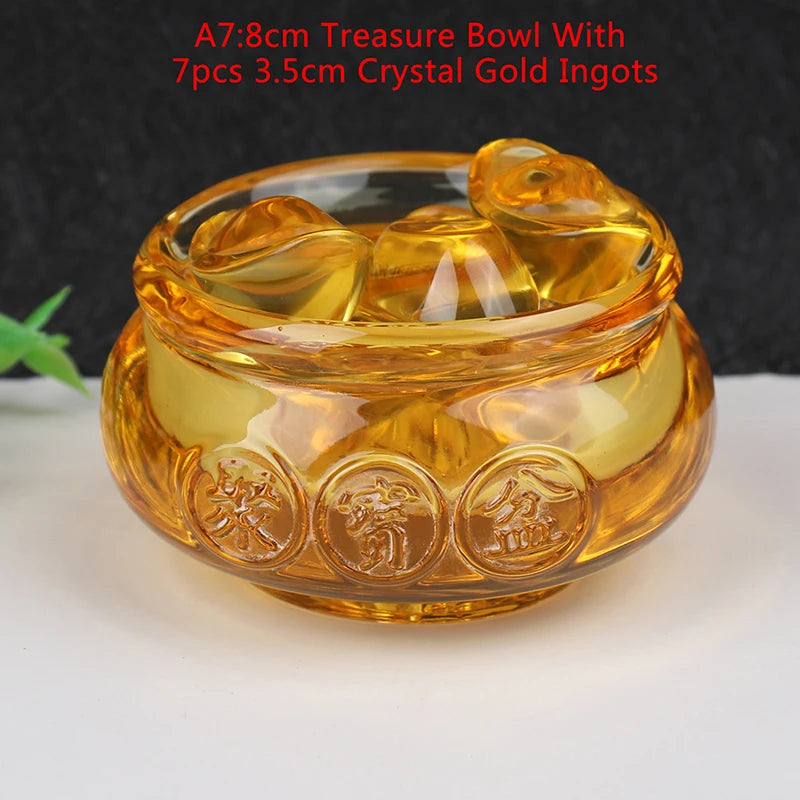 Crystal Cornucopia Chinese Crystal Gold Ingot Glass Yellow Fortune Cornucopia Treasure Bowl Feng Shui Statue Crafts Decoration