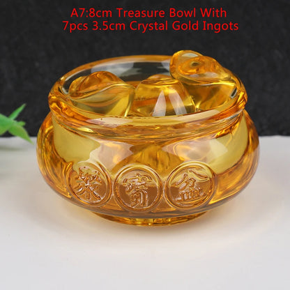 Crystal Cornucopia Chinese Crystal Gold Ingot Glass Yellow Fortune Cornucopia Treasure Bowl Feng Shui Statue Crafts Decoration