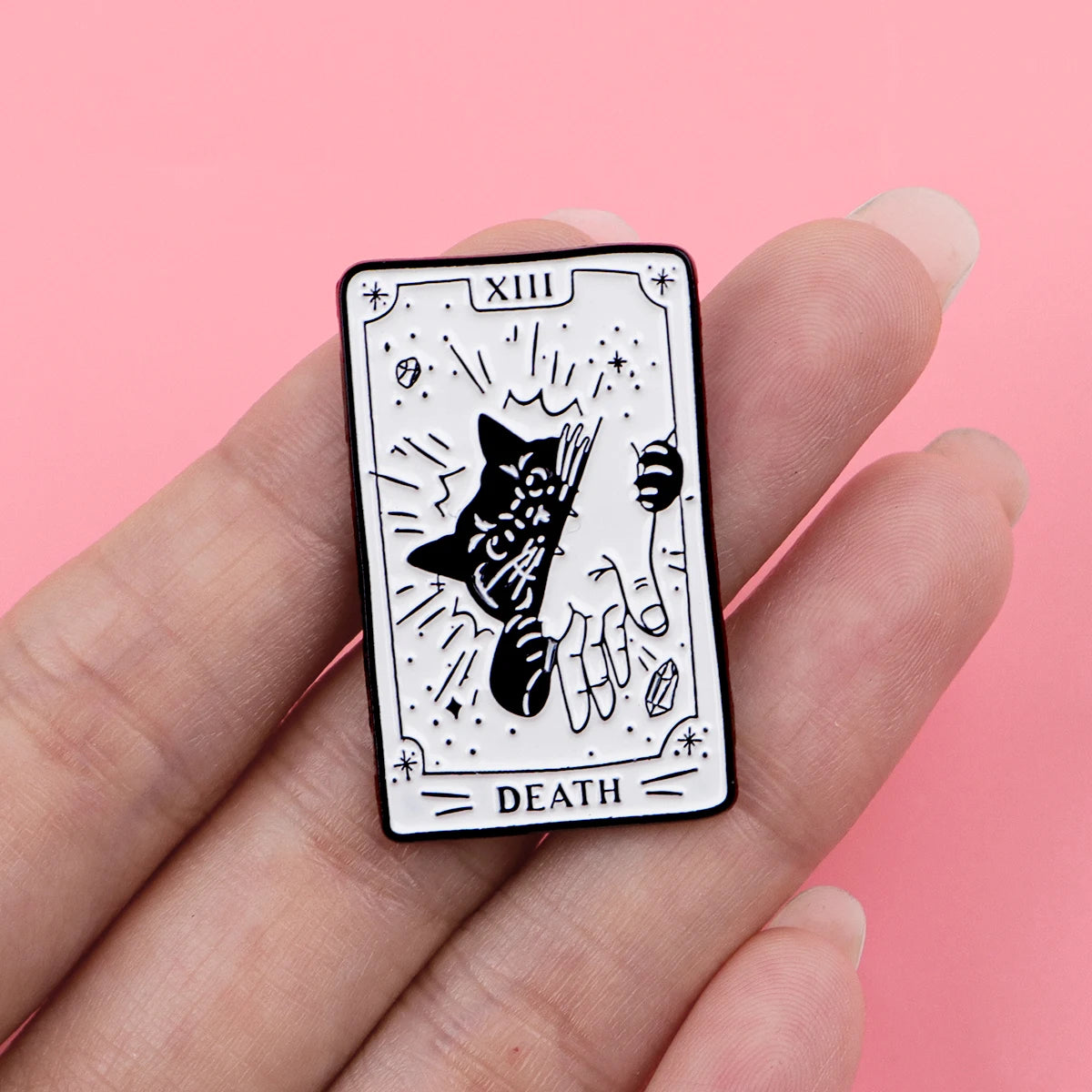 Black Cat Tarot Card Enamel Pin Brooch Pines Lapel Pins Badge on Backpack Clothing Accessories Halloween Jewelry Friends Gifts