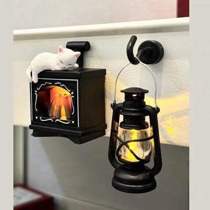 Mini Cat Fireplace Refrigerator with LED Night Light
