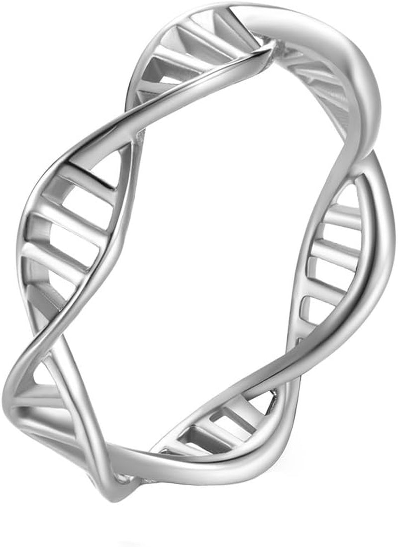 Women'S Stainless Steel DNA Ring Chemistry Science Molecule Twist Rope Helix Band Silver, Rose-Gold, Gold