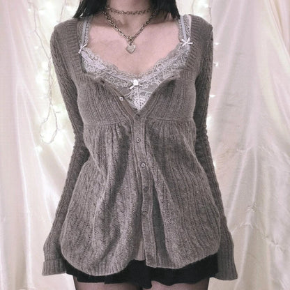 Coquette Grunge Y2K 00S Vintage Sweater Single Breasted Long Sleeve Cardigan 00S Aesthetic Kawaii Knitwear T-Shirt Women Clothes