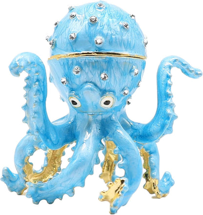 Hand Painted Enamel Octopus Ring Holder Trinket Box