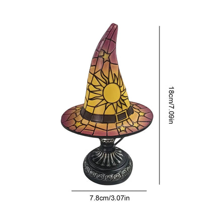 Resin Stained Glass Printed Witch Hat Lamp USB Powered Small Table Lamp Night Light for Living Room Bedroom Halloween Decoration