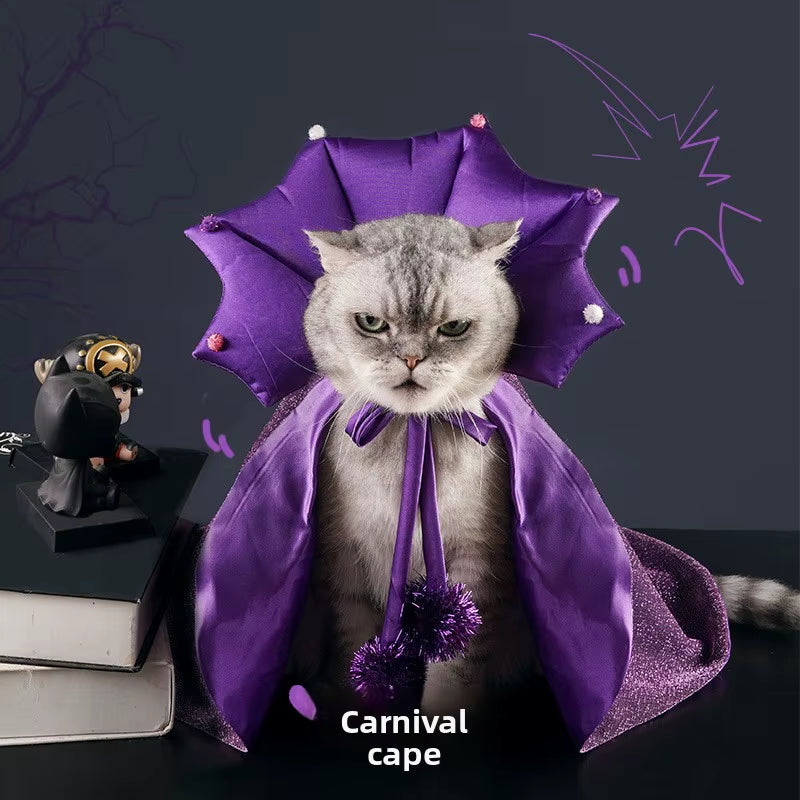 Funny Star Pet Witch Cloak Soft Cloth Purple Halloween Pet Cloak Dog Witch Costume Cat Demon Cloak Magic Hat Cos Costume
