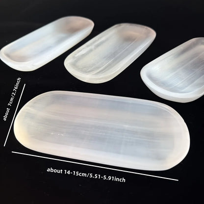 Natural Selenite Bowl White Gypsum Crystal Stone Reiki Healing Moroccan Mineral Specimen Craft Home Decoration Bowl Plate Gift
