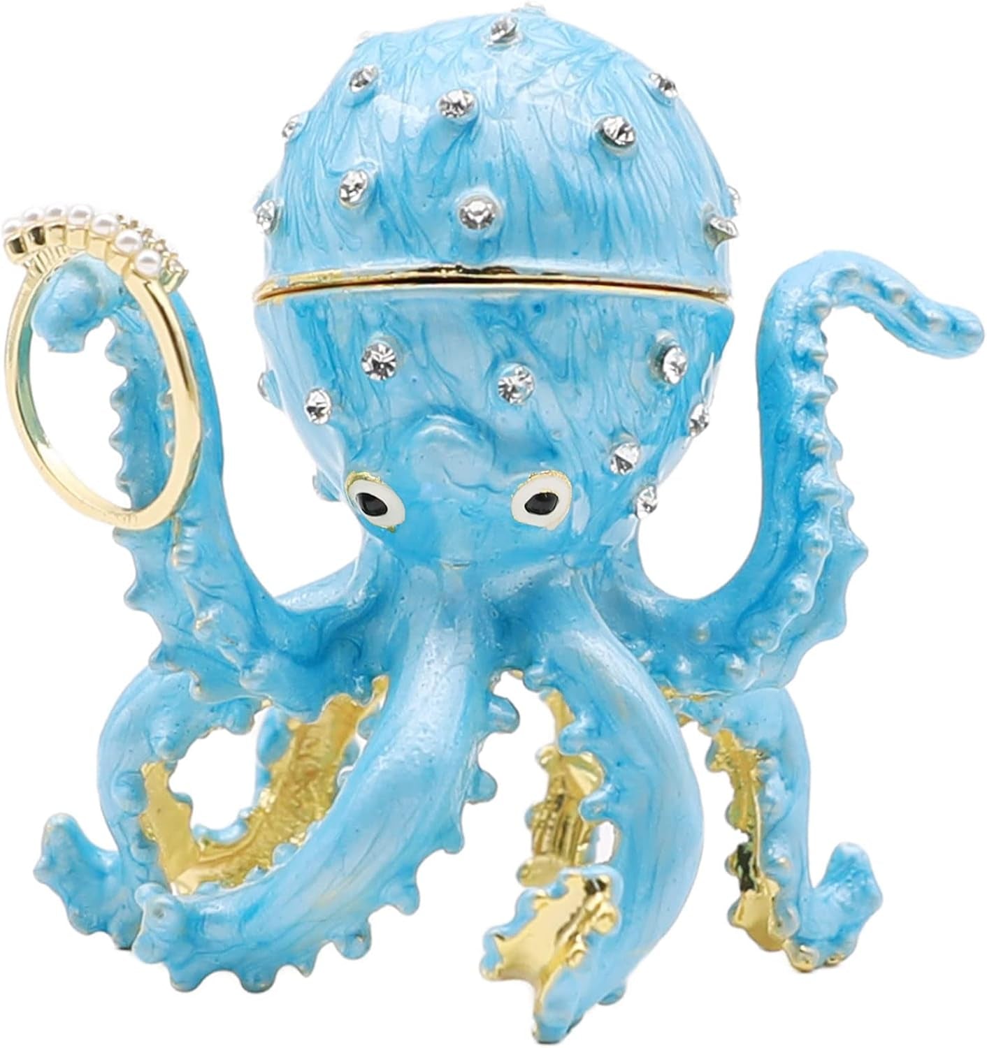Hand Painted Enamel Octopus Ring Holder Trinket Box