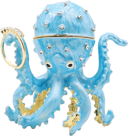 Hand Painted Enamel Octopus Ring Holder Trinket Box