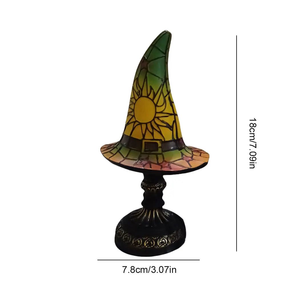 Resin Stained Glass Printed Witch Hat Lamp USB Powered Small Table Lamp Night Light for Living Room Bedroom Halloween Decoration