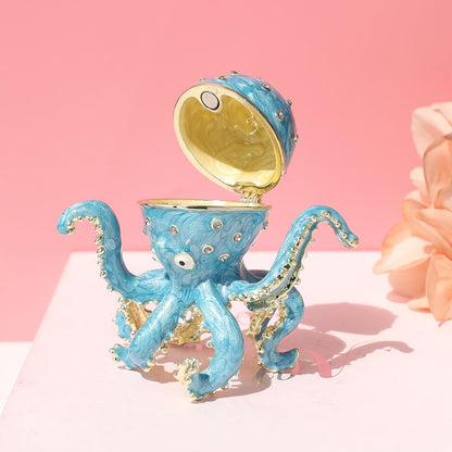 Hand Painted Enamel Octopus Ring Holder Trinket Box