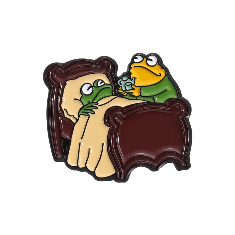 Frog and Toad Enamel Pins Couple Skiing by Boat Park Dating Brooches Lapel Badges Cartoon Animal Jewelry Gift for Lover Friends