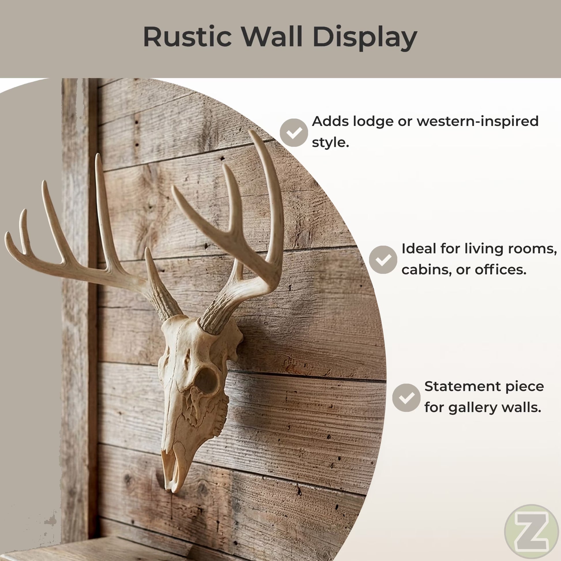 Faux Aged Finish Deer Skull 10 Point Antlers Wall Sculpture 15 Inch