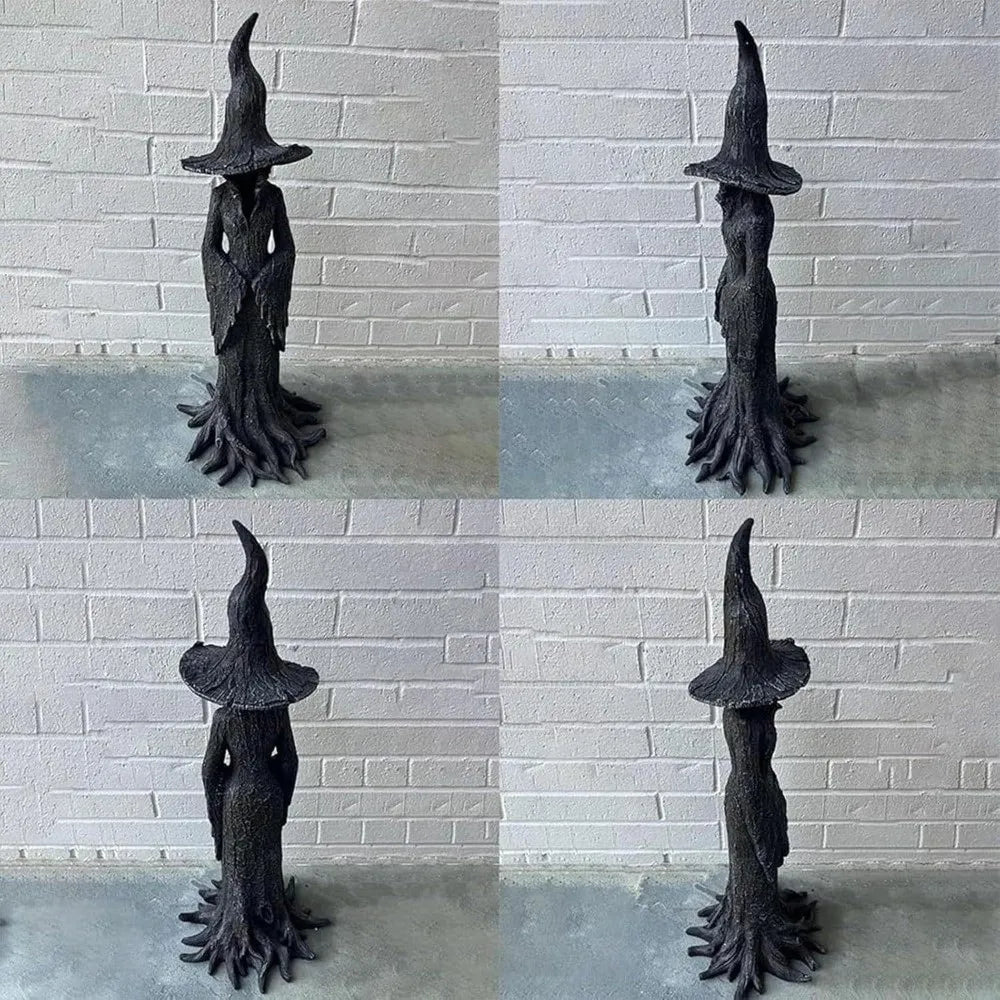Retro Style Halloween Witch Statue Black Resin