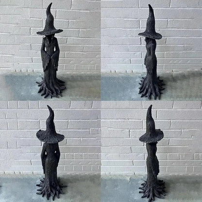 Retro Style Halloween Witch Statue Black Resin