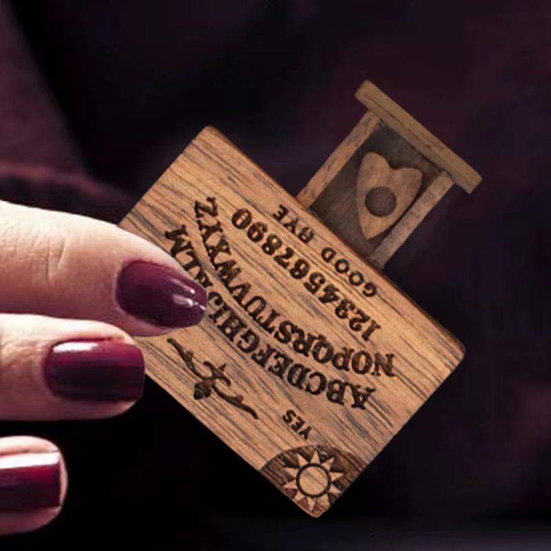 Mini Ouija Board Retro Miniature Spirit Board with Drawer Wooden Handmade Talking Spirit Board with Planchettes Divination Tools