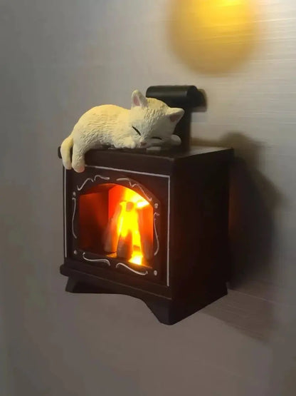 Mini Cat Fireplace Refrigerator with LED Night Light