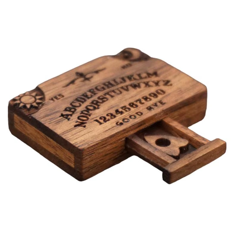 Mini Ouija Board Retro Miniature Spirit Board with Drawer Wooden Handmade Talking Spirit Board with Planchettes Divination Tools