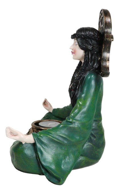 Wicca Witch Meditating with Triple Moon Sign and Cauldron Votive Candle Holder